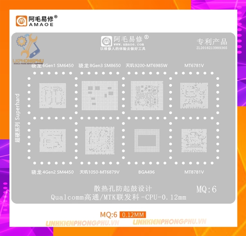 Vỉ làm chân IC MTK/Qualcomm CPU RAM IC MQ:1 -> MQ:6