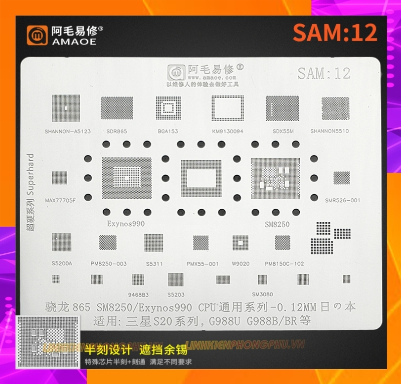Vỉ làm chân IC Samsung Amaoe Từ Sam:1 đến Sam:17 và Từ EU:1 đến EU:5