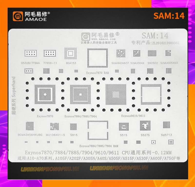 Vỉ làm chân IC Samsung Amaoe Từ Sam:1 đến Sam:17 và Từ EU:1 đến EU:5