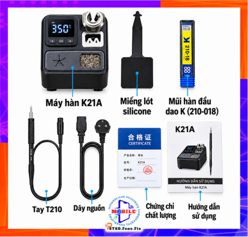 Máy Hàn Wemon K21A Tay T210 Mũi C210 Kèm Mũi Cắt Công Suất 65W-75W