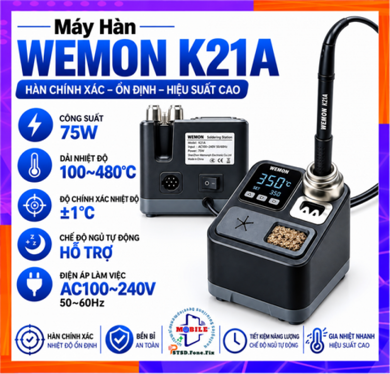 Máy Hàn Wemon K21A Tay T210 Mũi C210 Kèm Mũi Cắt Công Suất 65W-75W