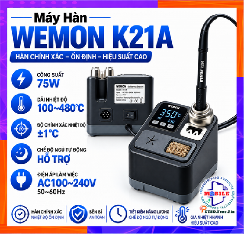 Máy Hàn Wemon K21A Tay T210 Mũi C210 Kèm Mũi Cắt Công Suất 65W-75W