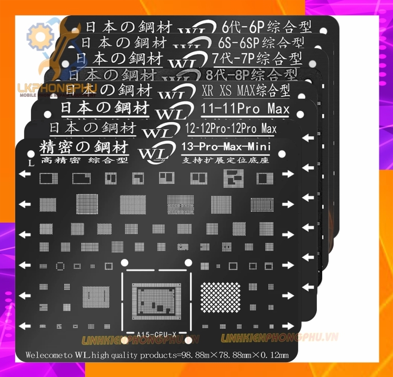 Vỉ làm chân IC iPhone WL Thép đen Nano Xịn Từ 6G - 13ProMax