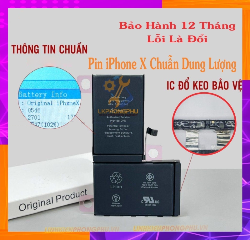 Pin iPhone X – 2716mAh full hộp